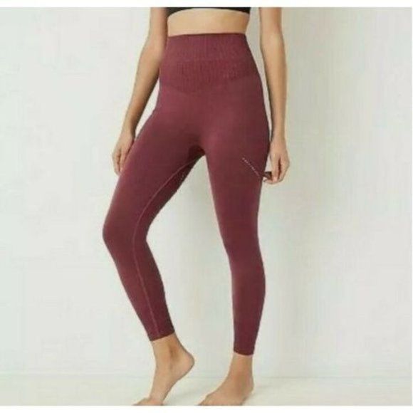 JoyLab Pants - JoyLab High Rise Ribbed Seamless Leggings Womens L Burgundy Port Royal New